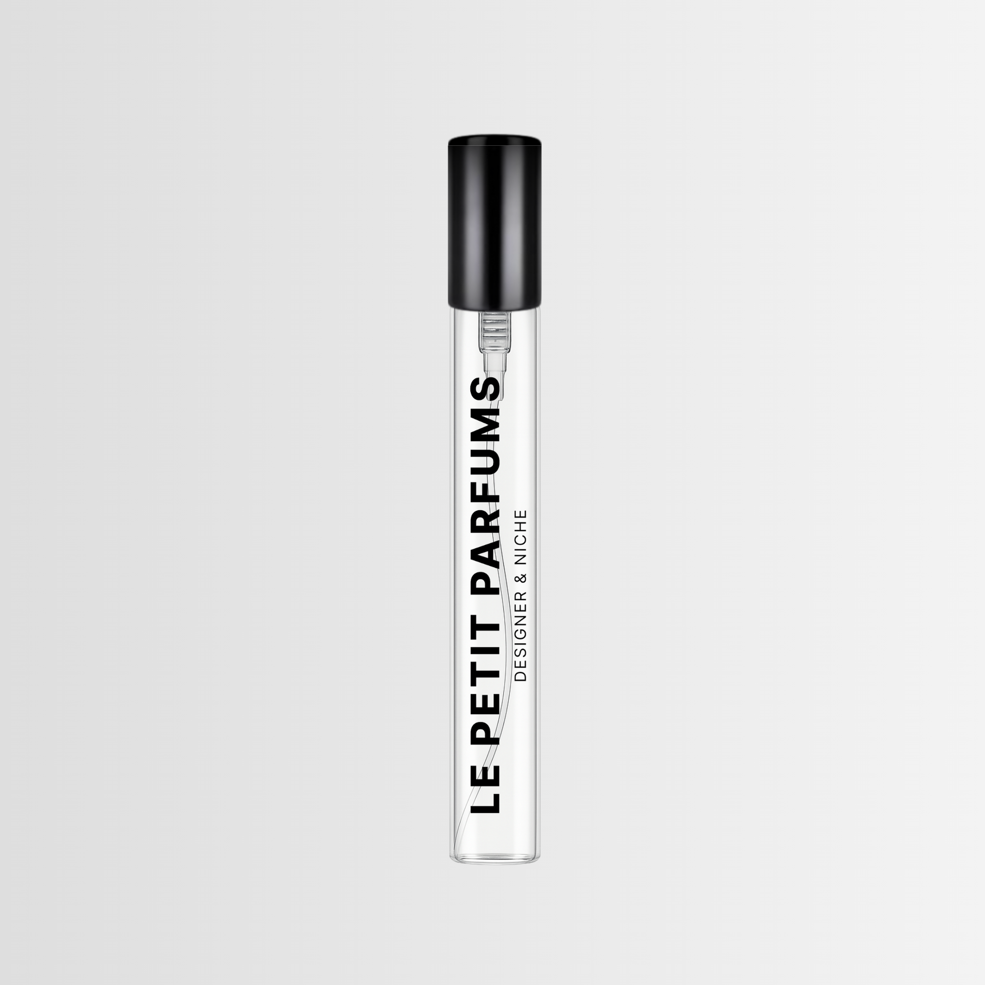 Le Petit Parfums 10ml vial – slim clear glass with black spray top – one-time purchase