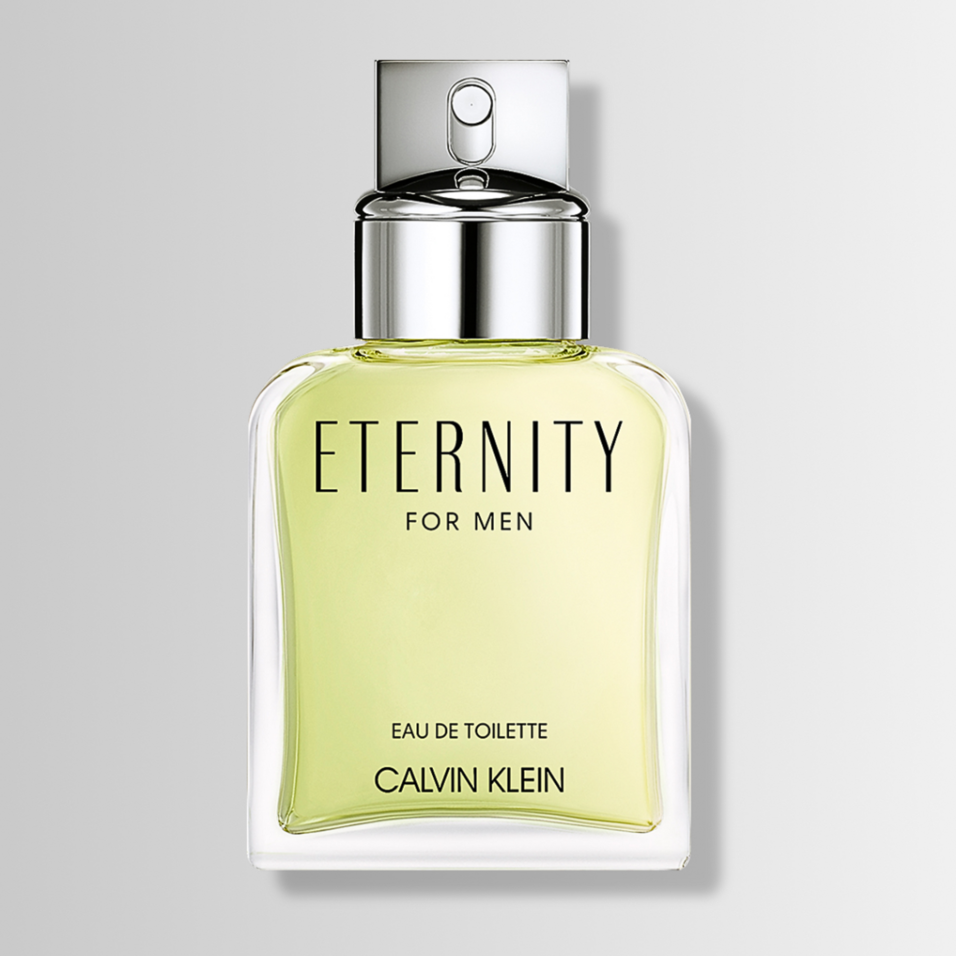 Eternity for Men – square green-tinted bottle with chrome cap – Le Petit Parfums
