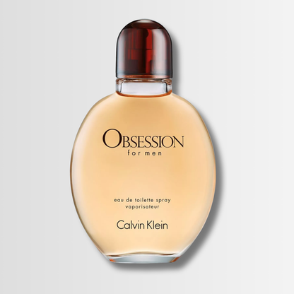 Obsession for Men – warm amber oval bottle with a darkbrown cap – Le Petit Parfums