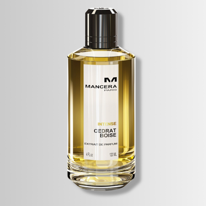 Mancera Cedrat Boise – black and gold cylindrical bottle with textured cap – Le Petit Parfums
