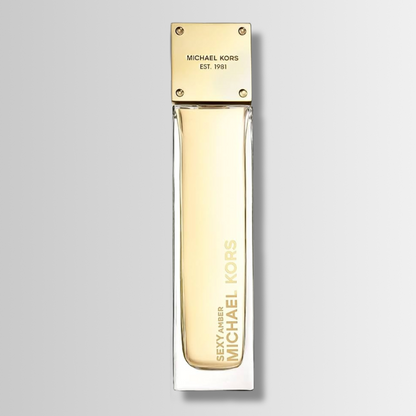 Sexy Amber by Michael Kors – tall gold glass bottle with nameplate cap – Le Petit Parfums